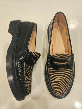 J.Crew Rowan Ruched Penny Loafer - Black Patent & Calf Hair - Size 7.5